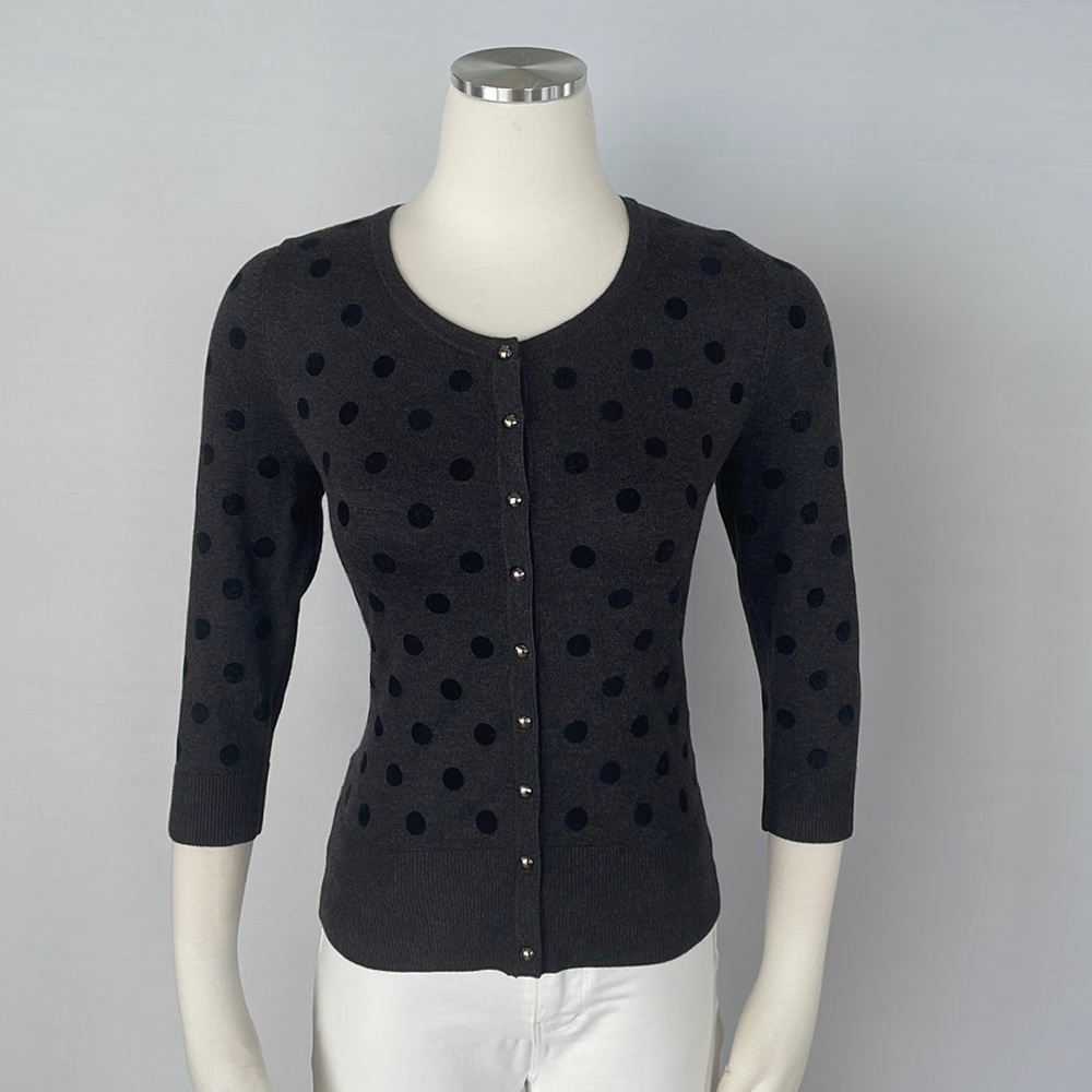 WHBM Gray Polka dot Cadigan Size Small - Picture 1 of 9